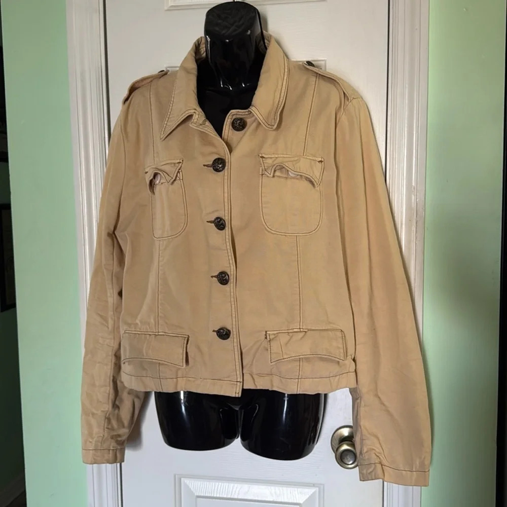 Ralph Lauren Original Polo Jeans Tan Denim Crop Jacket 100% Cotton Fall Size XL